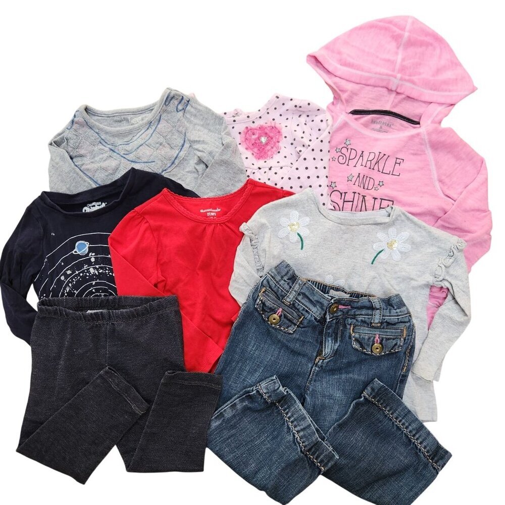 Bundle (8) Youth Girls Fall Spring Outfits Clothing Shirt Jeans Leggings 18M-2T